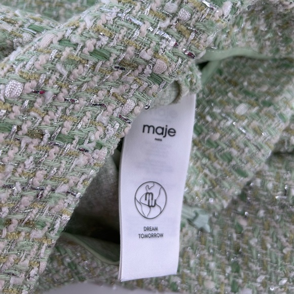 NWT maje Jinova Mini Skirt Green Metallic Tweed Size 40 - Picture 8 of 14